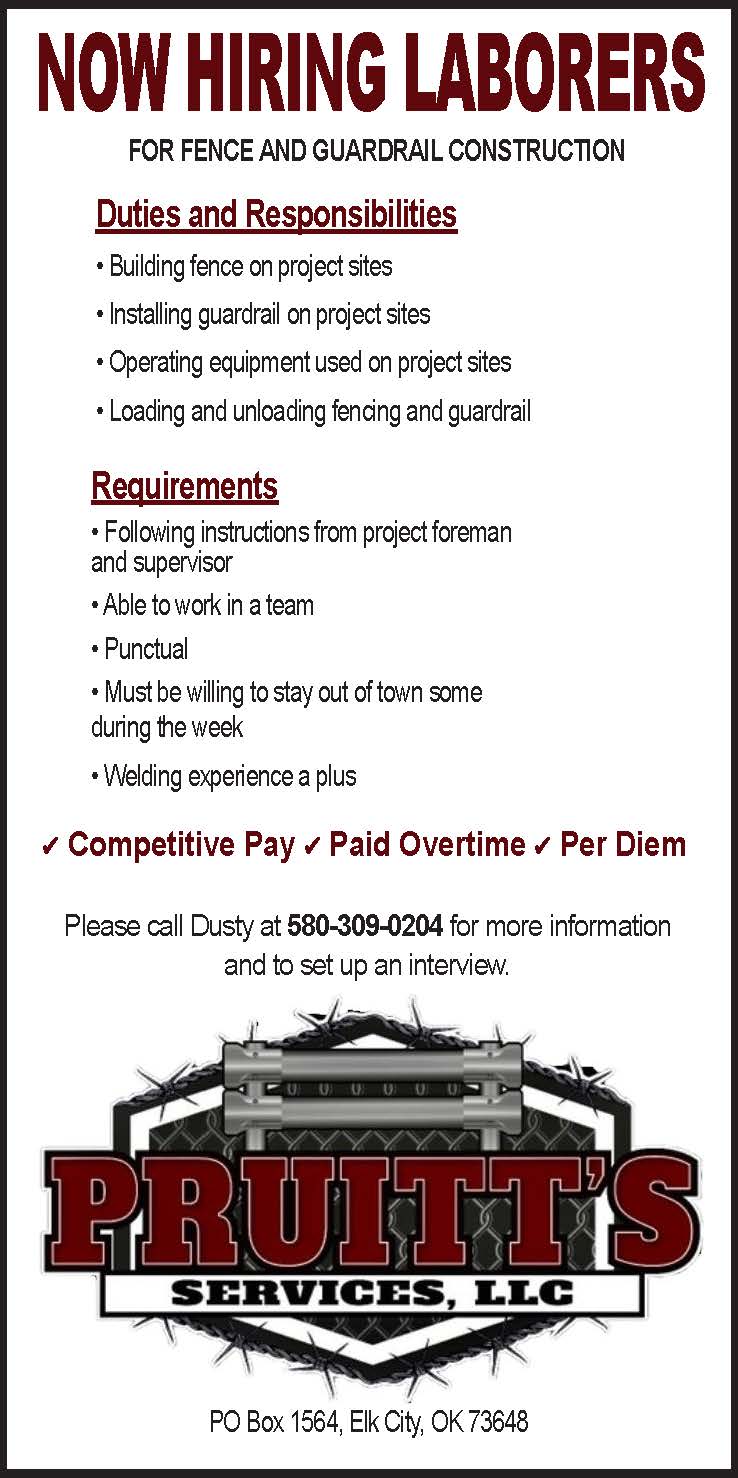 Attention job seekers! Are you ready to join a dynamic team and take your career to new heights? We're thrilled to announce that we're hiring laborers for fence and guardrail construction! Based in Elk City, Oklahoma, our company is seeking motivated individuals to join our crew and make a difference.
As a laborer, your duties will include building fence and installing guardrail on project sites, as well as operating equipment used on these sites. If you're someone who thrives in a team environment, follows instructions diligently, and is punctual, we want to hear from you! Welding experience is a plus, but not required.
We offer competitive pay, paid overtime, and per diem for those willing to stay out of town during the week. Plus, you'll have the opportunity to work with a supportive team and grow in your career.
For more information and to set up an interview, please call Dusty at 580-309-0204. Take the first step towards a rewarding career in fence and guardrail construction today! PN50307